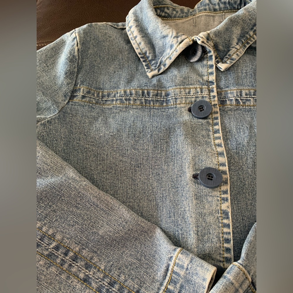 Vintage 80s 90s Denim Jean Chore Jacket Women Acid Chunky Buttons Pockets - Picture 7 of 14